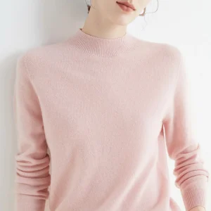 Women 100% Merino Wool Sweater For Autumn Winter  First Line Seamless Half-high Collar Pullover Basic Top OL Solid Soft Cashmere
