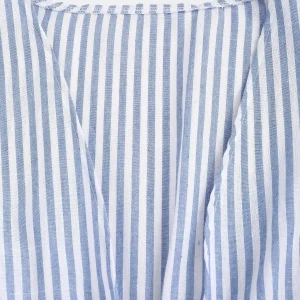 Striped Tie Bow Puff Sleeve Shirt