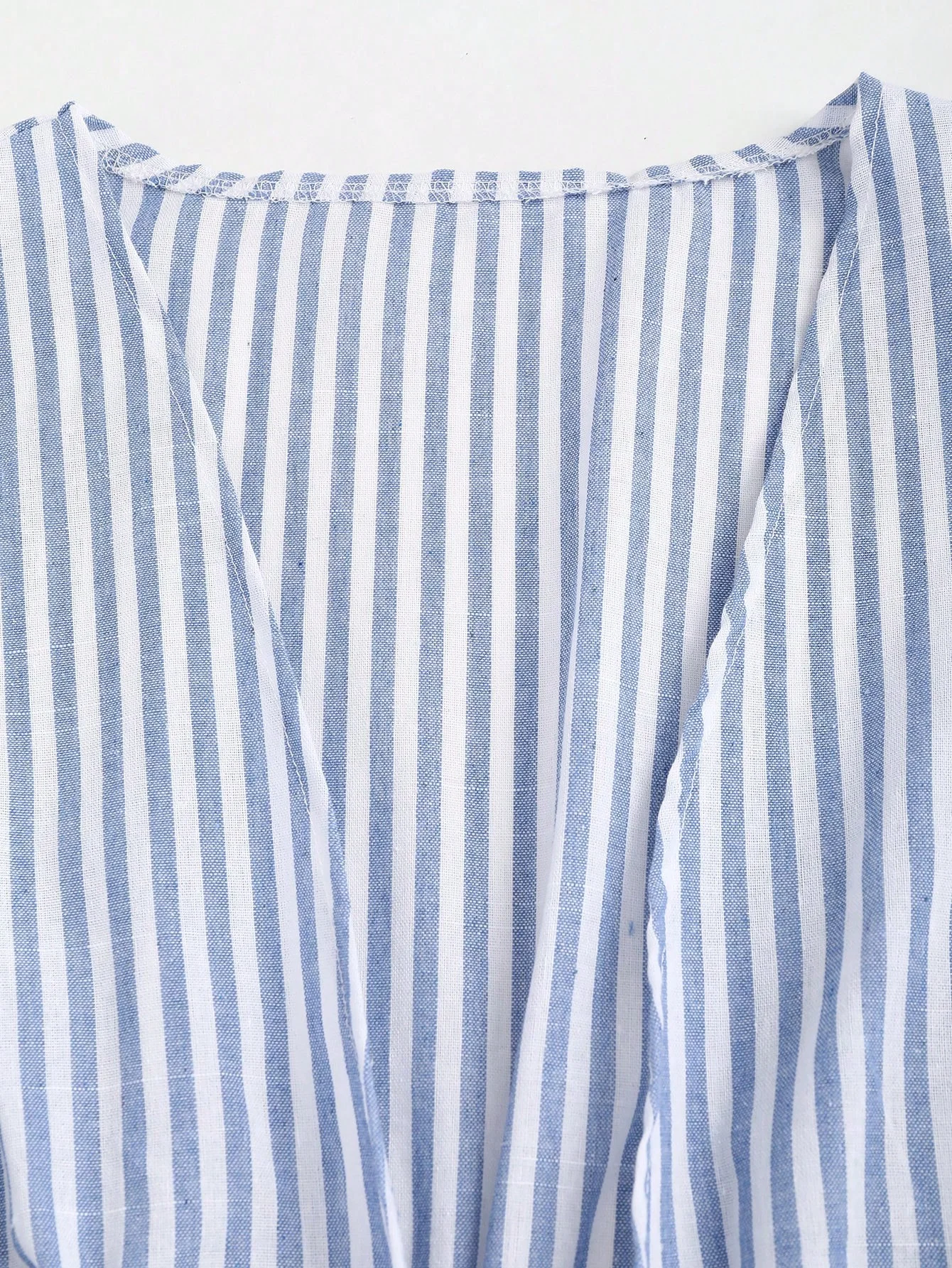 Striped Tie Bow Puff Sleeve Shirt - Image 3