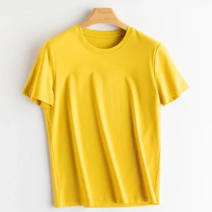SuyaDream Women Solid T shirts, Silk Cotton Blend, O Neck, Short Sleeved Solid Tee,2025 Summer Candy Colors Basic Cozy Top Green