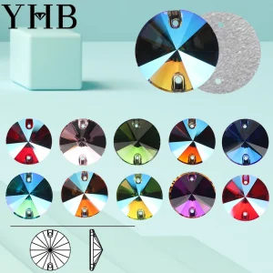 YHB Top Quality SI Color Electroplatin Glass Crystal Shape Rivoli Sewing Stones Flatback Sew-on Rhinestones For Garment Clothes