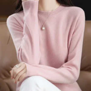 Fashion 100% Merino Wool Sweater Elegant Cashmere Pullover Women O-Neck Long Sleeve Knitwear Basic Clothing Jumper Tops