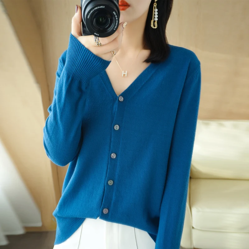 Early Autumn New Andy Cashmere Knit Cardigan V-Neck Solid Color Fashion High-Grade Comfortable Loose Casual Knitwear -GH021 - الصورة 16