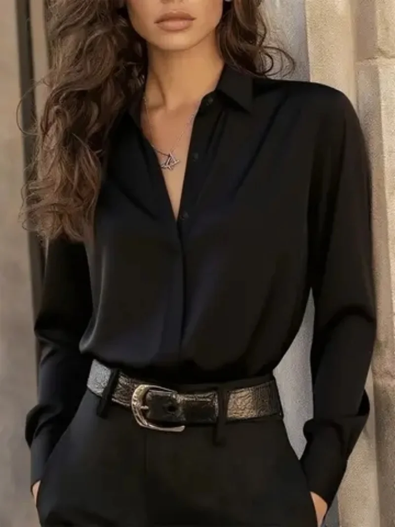 Women's Long Sleeve Button Down Blouse - Elegant Office Chic Top with Classic Collar & Versatile Style - Image 7