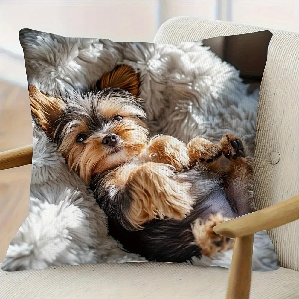Cute Yorkie Puppy Printed Pillowcase for Comfy Decor Sofa Cushion Cover, Home Room Dormitory Decoration, 2D Printing - الصورة 3