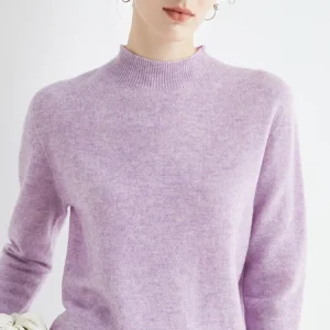 Women 100% Merino Wool Sweater For Autumn Winter  First Line Seamless Half-high Collar Pullover Basic Top OL Solid Soft Cashmere