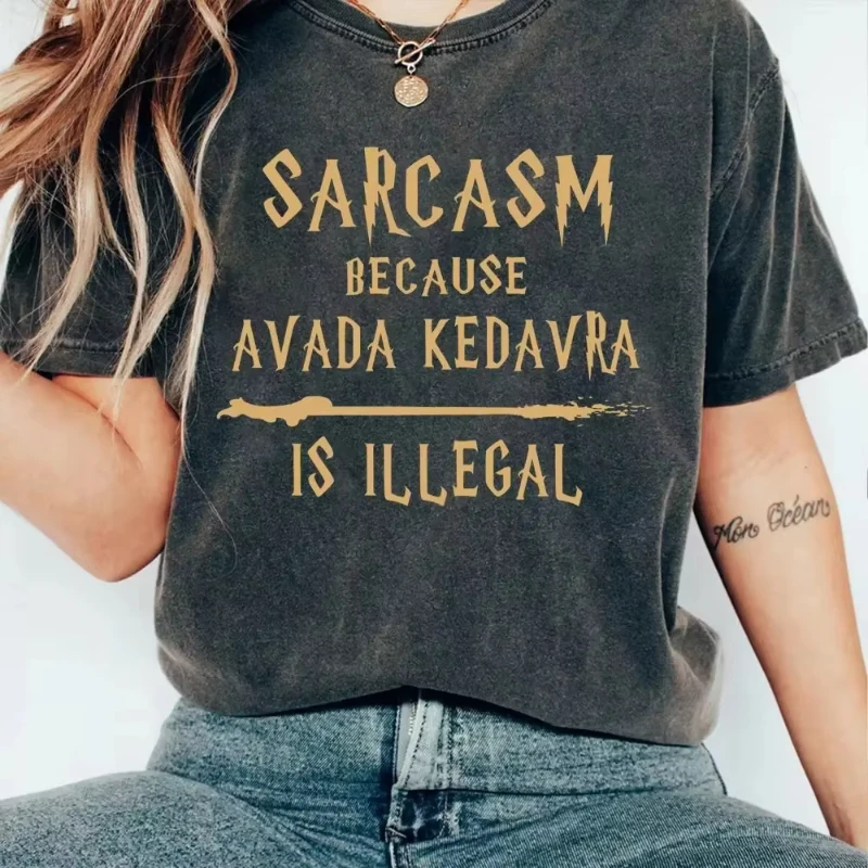 Retro Magic Wand Shirt Sarcasm Because Avada Kedavra Is Illegal Shirt Washed Tee Cotton Shirt Women Y2K Tops Girl Clothing - Image 8