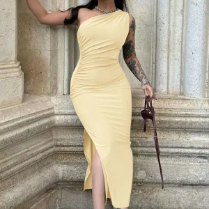 Women Maxi Dresses Sexy Split Black Sleeveless Backless Slim Dress Summer Female Fashion Off Shoulder Club Elegant Party Dresses
