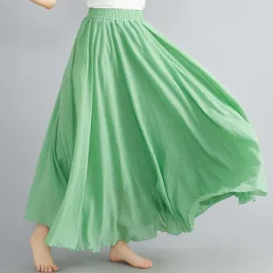 28-Color Mori Girl Literary Cotton Linen Dress Elastic Waist A-line Expansion Skirt Solid Color Ethnic Style Women Long Skirts