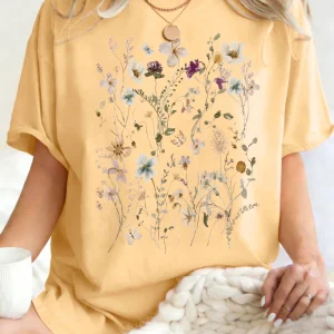 Beautiful Flower Clusters Printing Woman T-Shirt Summer Oversized Short Sleeve O-Neck Cotton T Shirts Y2K Women Sports Tops