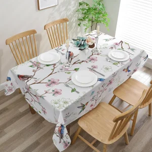 Spring Birds Floral Waterproof Tablecloth Wedding Party Decor Farmhouse Summer Kitchen Dining Rectangle Table Cloths Table Decor