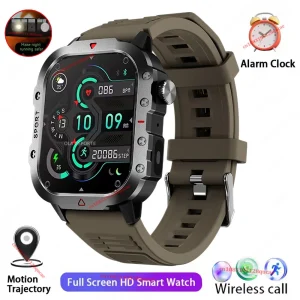2026 Rugged Military Smart Watch Men's Watch 2.01Inch HD Touch Screen Voice Bluetooth Call LED Flashlight Outdoor Smartwatch Man