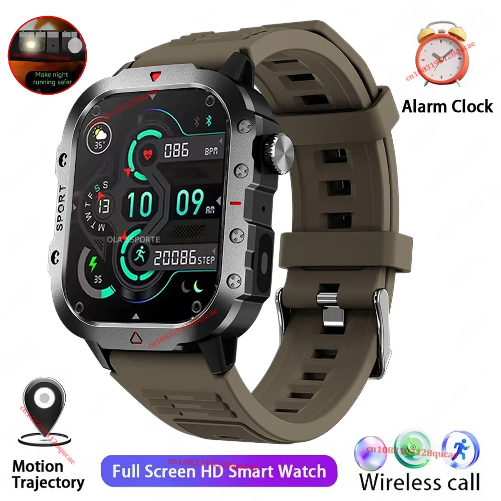 2026 Rugged Military Smart Watch Men's Watch 2.01Inch HD Touch Screen Voice Bluetooth Call LED Flashlight Outdoor Smartwatch Man - Image 12