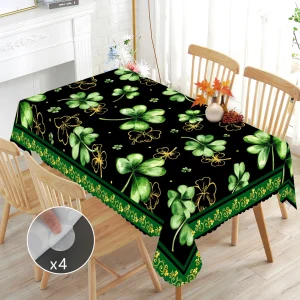 1 Piece of Clover Green Round Tablecloth, 5 Sizes Available, St. Patrick's Day Clover Pattern Printed Tablecloth, Edge Embossing Process, Spring Garden Tablecloth Decoration, Tablecloth for Daily Home Kitchen, Terrace, St.Holiday Decoration, Spring Decoration
