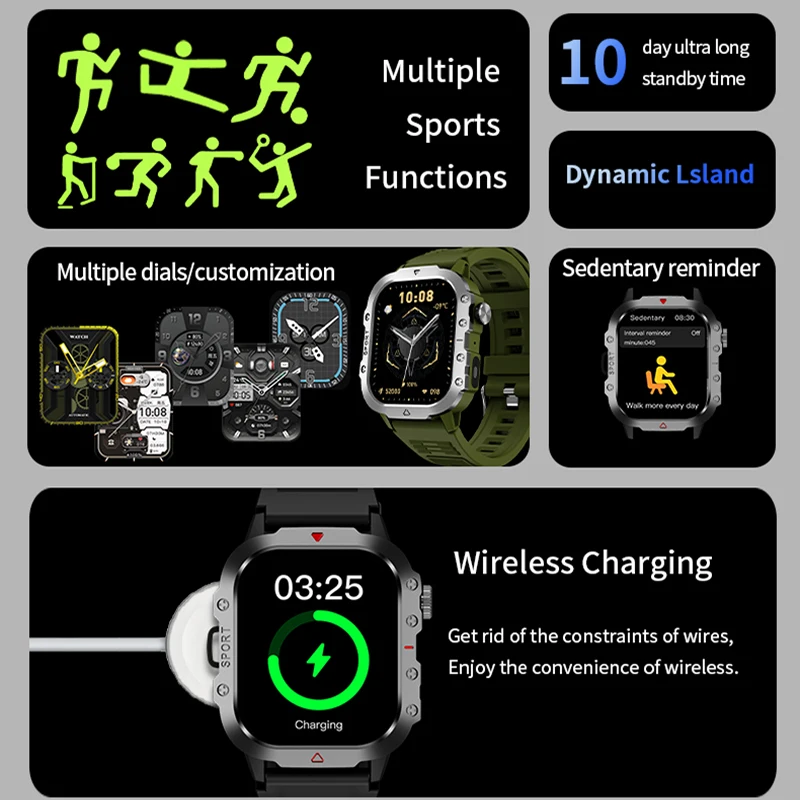 Bluetooth Call Smartwatch Electronics Military Smart Watch Digital Fitness Clock Watches Gift for Man Woman iOS Android 2025 New - الصورة 2