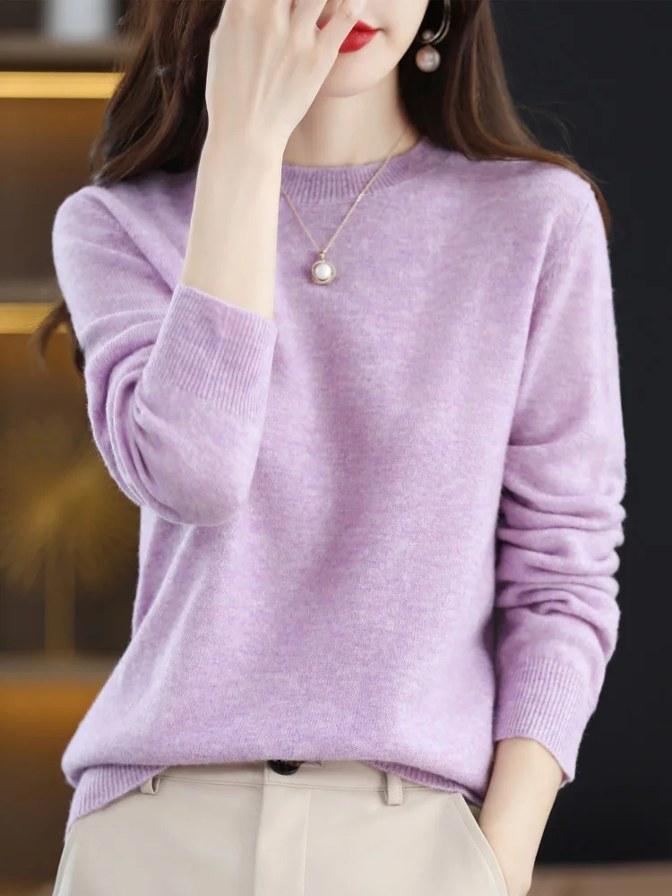 Fashion 100% Merino Wool Sweater Elegant Cashmere Pullover Women O-Neck Long Sleeve Knitwear Basic Clothing Jumper Tops - Image 19