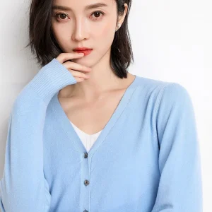 Cardigans Women 2025 Autumn Single Breasted V-neck Knitted Sweater Fashion Short Knitwear Solid Blue Green Pink Women's Jumpers
