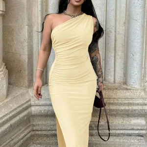 Women Maxi Dresses Sexy Split Black Sleeveless Backless Slim Dress Summer Female Fashion Off Shoulder Club Elegant Party Dresses