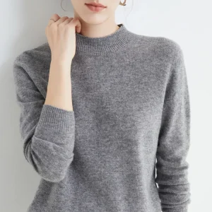 Women 100% Merino Wool Sweater For Autumn Winter  First Line Seamless Half-high Collar Pullover Basic Top OL Solid Soft Cashmere