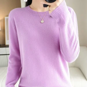 Autumn Winter Women Wool Sweater O-neck Long Sleeve Pullover Basic Casual Loose Style Famale Clothing Merino Wool Knitwear Tops