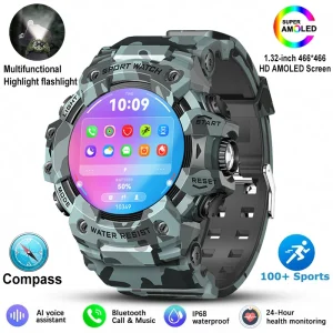New Military Outdoor Sports Smart Watch Men Bluetooth Call Heart Rate Sports Fitness Compass IP68 Waterproof Rugged Smartwatch