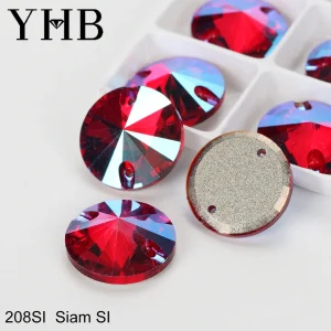 YHB Top Quality SI Color Electroplatin Glass Crystal Shape Rivoli Sewing Stones Flatback Sew-on Rhinestones For Garment Clothes
