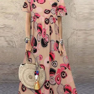 Vintage Printed Maxi Dress Women's Summer Sundress ZANZEA 2025 Casual Short Sleeve Holiday Floral Vestidos Female O Neck Robe