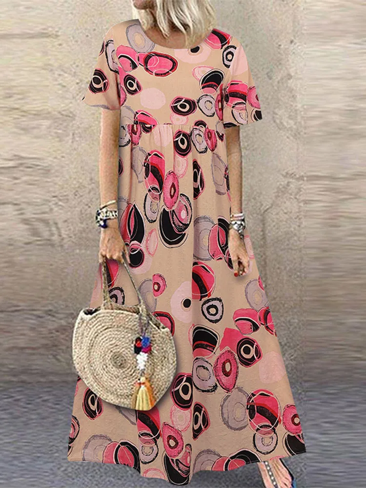 Vintage Printed Maxi Dress Women's Summer Sundress ZANZEA 2025 Casual Short Sleeve Holiday Floral Vestidos Female O Neck Robe - الصورة 15