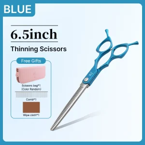 Fenice 6.5 Inch Colorful Straight Curved Thinning Chunker Shears Beginner Friendly Scissors Kit for Practice &Home Groomer Us