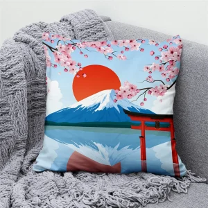 Lucky Cat Japanese Style Sofa Bed Decorative Pillow Cover Home Decor Mount Fuji Art Cushion