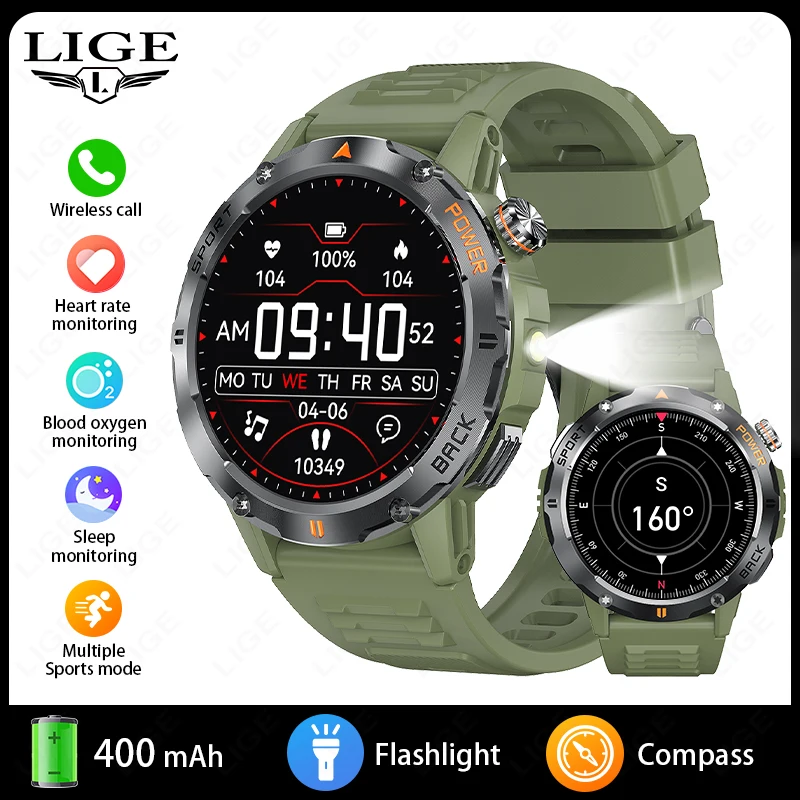 LIGE Smart Watch Men's Sports Watch Compass Flashlight 400mAh Large Battery Bluetooth Call Outdoor Waterproof Durable Smartwatch - Image 11