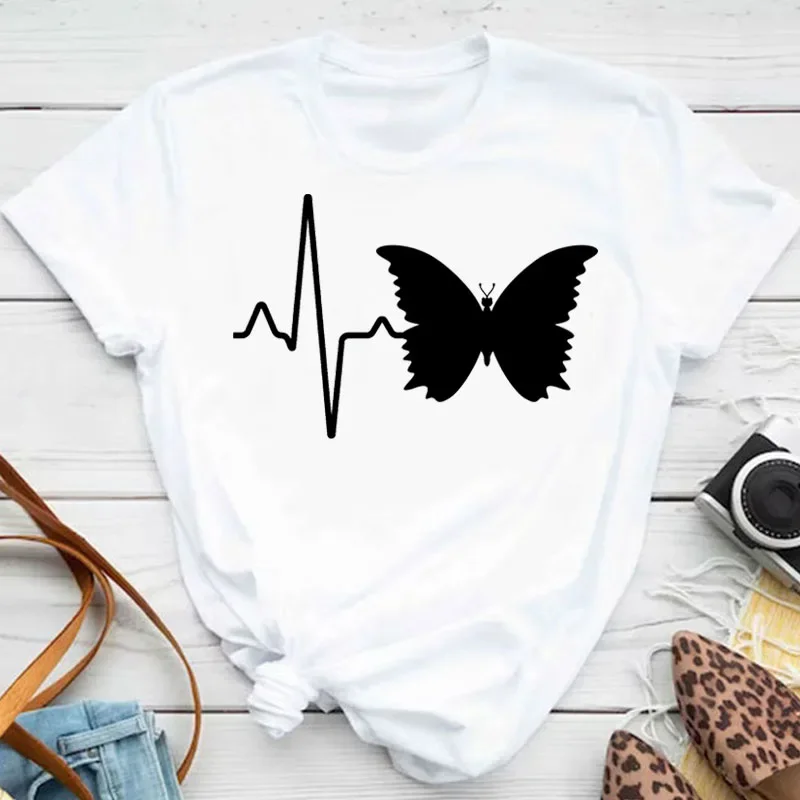 New Fashion Women T-shirt Colorful Butterfly Petal Print Short Sleeve and Round Neck Cute Graphic Tee Shirts Female Tops Clothin - Image 6