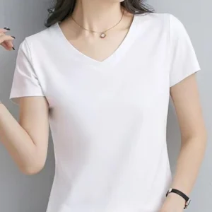 Womens Soft & Breathable Solid V-Neck T-Shirt - Casual Short Sleeve for Spring & Summer - Stylish Essential, Comfort Fit Wardrob