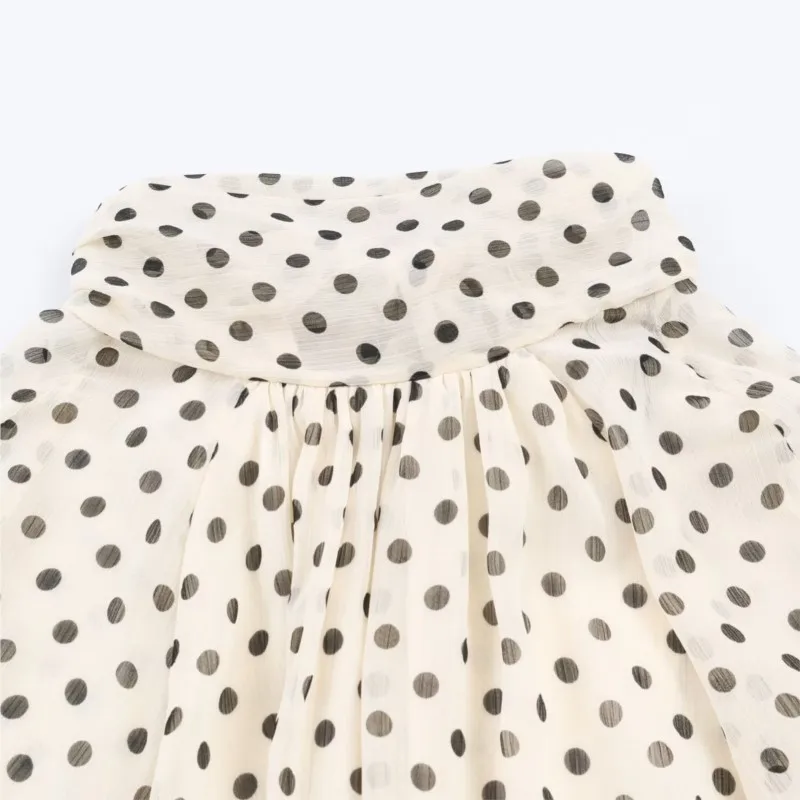 Women Polka Dot Print Blouse Casual High Collar Long Sleeve Lady Top Simple Women's Blouse Female Shirts & Blouses - Image 6