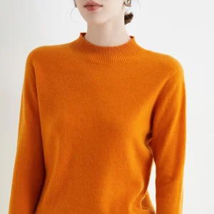 Women 100% Merino Wool Sweater For Autumn Winter  First Line Seamless Half-high Collar Pullover Basic Top OL Solid Soft Cashmere
