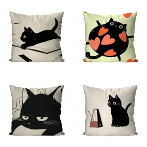 Cartoon Black Cat Print Decorative Pillowcase Bedding Home Decorative Cushion Pillowcase
