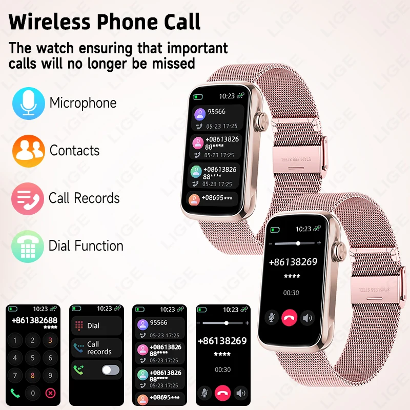 LIGE New Smart Watches Women IP68 Waterproof Luxury Sports Bracelet Heart Rate Blood Oxygen Ladies Gift Alarm Clock Smartwatch - الصورة 3