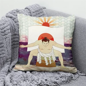 Lucky Cat Japanese Style Sofa Bed Decorative Pillow Cover Home Decor Mount Fuji Art Cushion