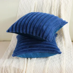 Faux Rabbit Fur Square Cushion Cover Big Thick Striped Super Soft Solid Color Pillow Cover 24×24inch Sofa Decor Cushion Covers