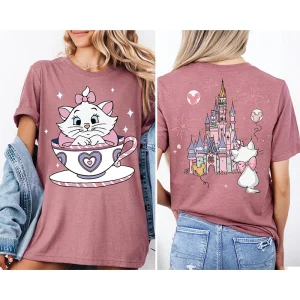 2025 Summer New The Aristocats Cartoon Anime Printed T-shirt Women's Fashion Casual T-shirt Mary Cat Crazy Teacup Party Shirt