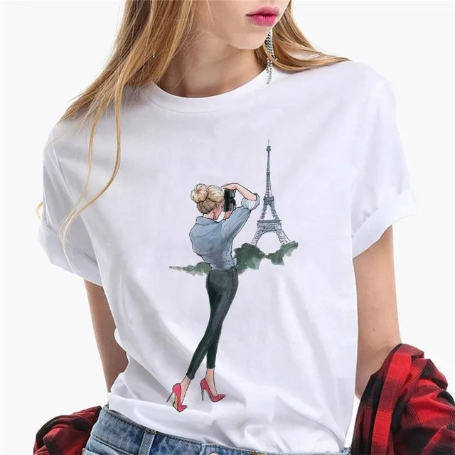 Paris Girl Europe and America Fashion Loose Ins White Short-sleeved T-shirt Woman Graphic T Shirts Harajuku Women Clothes - الصورة 13