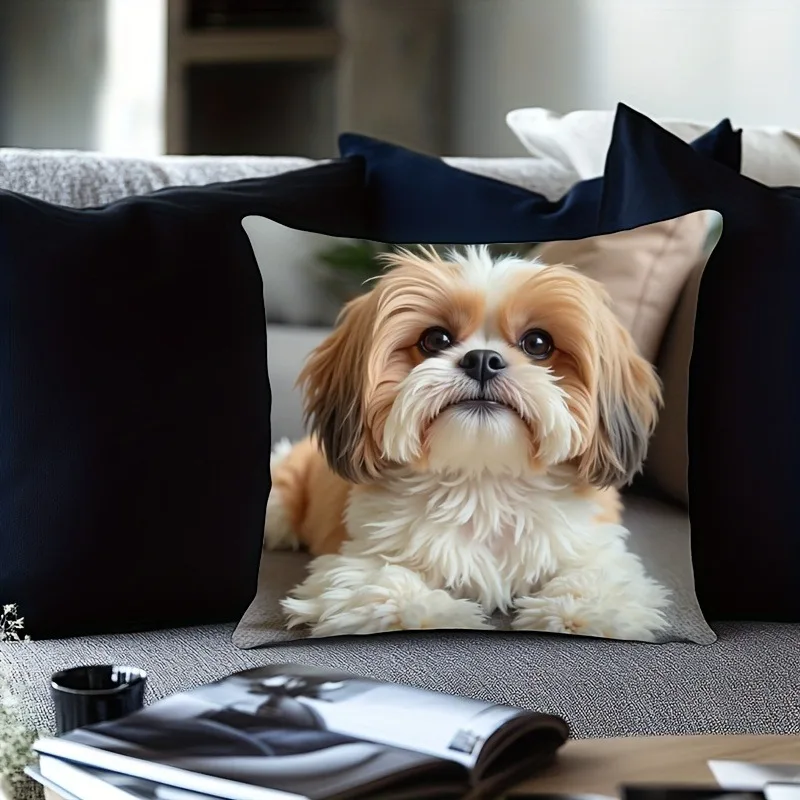 Adorable Shih Tzu-Printed Pillowcase for a Cozy Home Decor Sofa cushion cover, home room dormitory decoration, 2D printing - الصورة 2