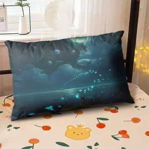 Starry Sky Sunset Sea Pillow, 2D Night Scene Pillow Core and Case Set, Aesthetic Pillow for Student Dormitory