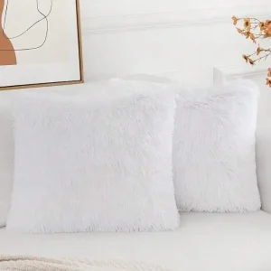 Pack of 2 Luxury Faux Fur Throw Pillow Cover Deluxe Decorative Plush Pillow Case Cushion Cover for Sofa Bedroom  （no pillowcore）