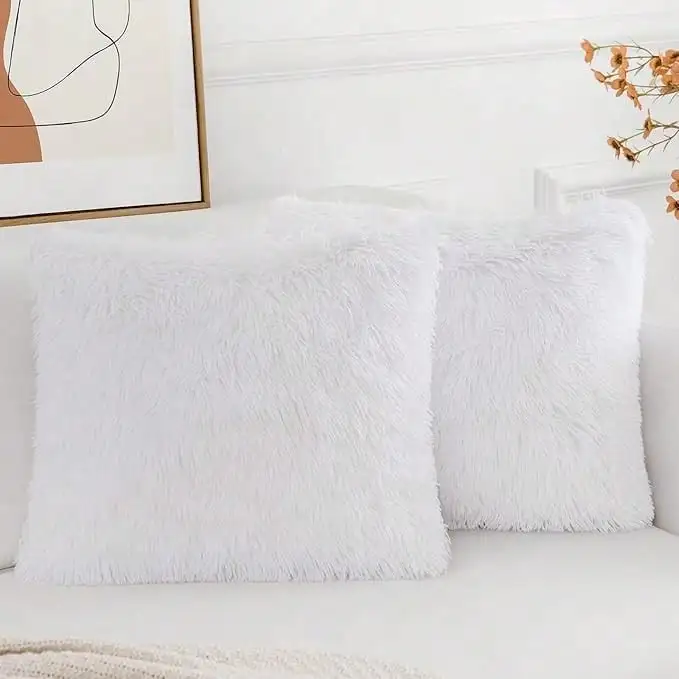 Pack of 2 Luxury Faux Fur Throw Pillow Cover Deluxe Decorative Plush Pillow Case Cushion Cover for Sofa Bedroom (no pillowcore) - Image 12