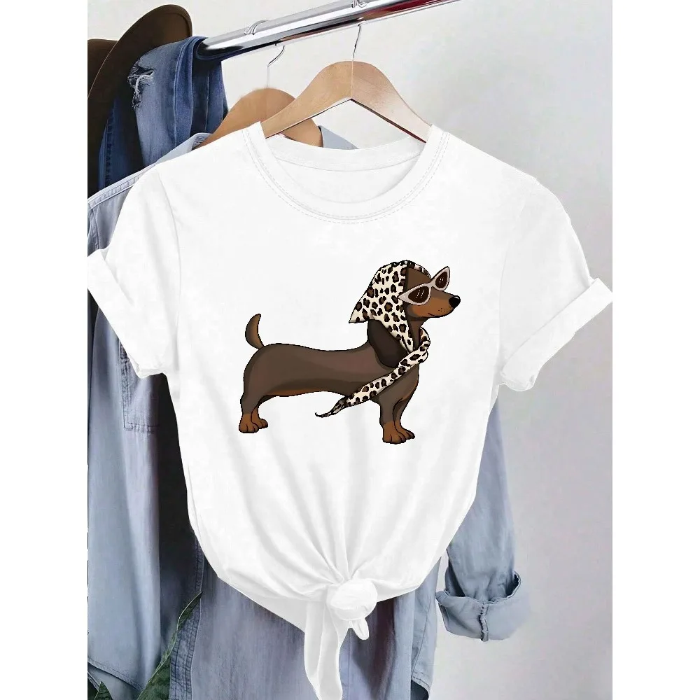 Womens Cute Dachshund Pattern T-shirt Round Neck Top Spring Autumn and Summer Everyday Casual Dog Print Shirt Fun Pattern Design - الصورة 6