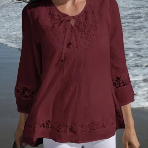 Womens Lace Patchwork Blouses ZANZEA 2025 Summer Bohemian Casual 3/4 Sleeves Blusas Shirts Casual Hollow Out Tunic Tops Beach