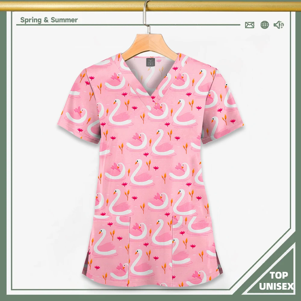Surgical Uniform Printing Holiday Beautiful Shirt V-neck Style Pocket Design Blouse Surgical Top Woman Men Nurse Medical Uniform - الصورة 29