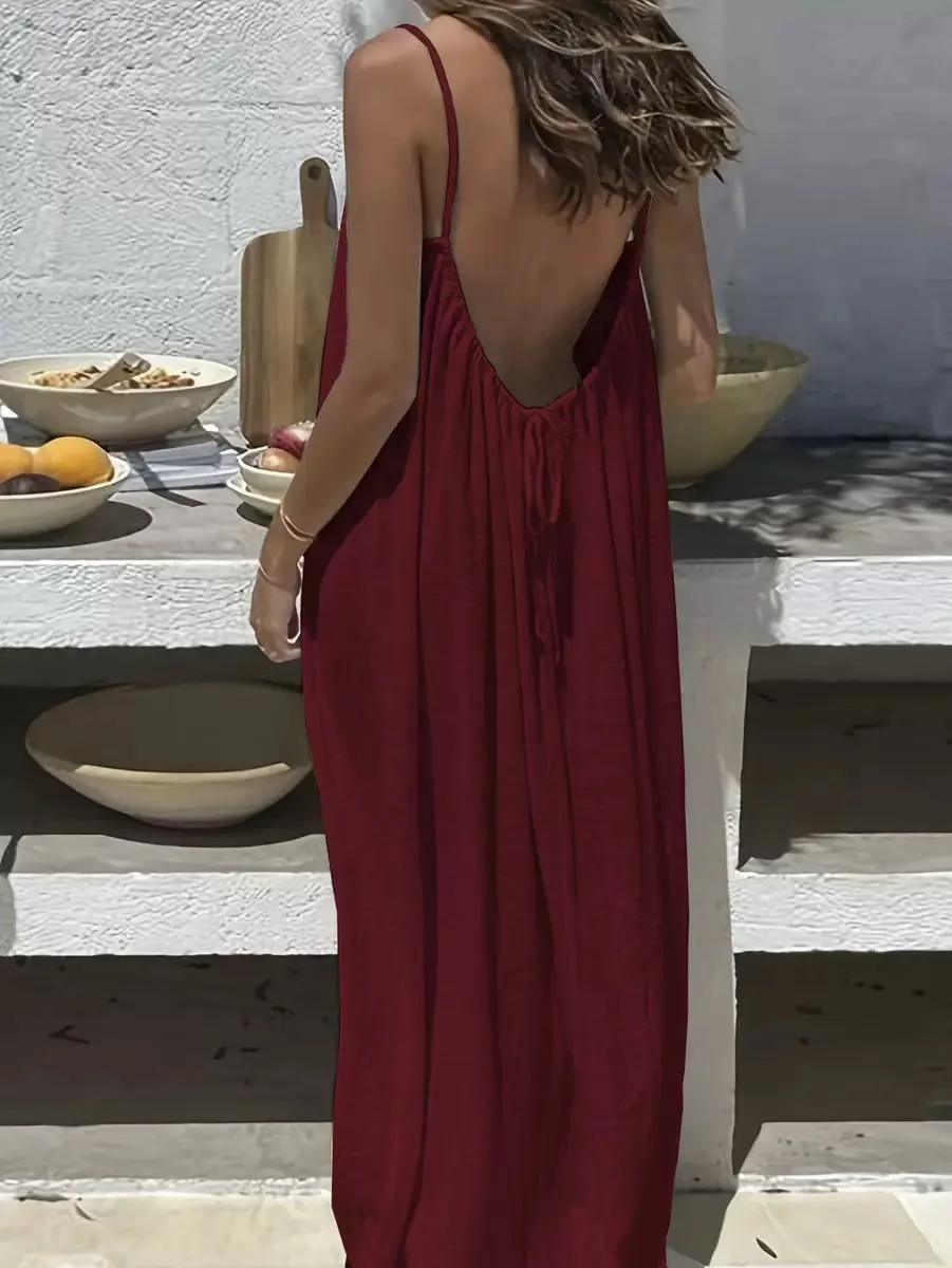 2026 New Women's Strap Dress Open-Back Loose Homewear Dress - Image 16