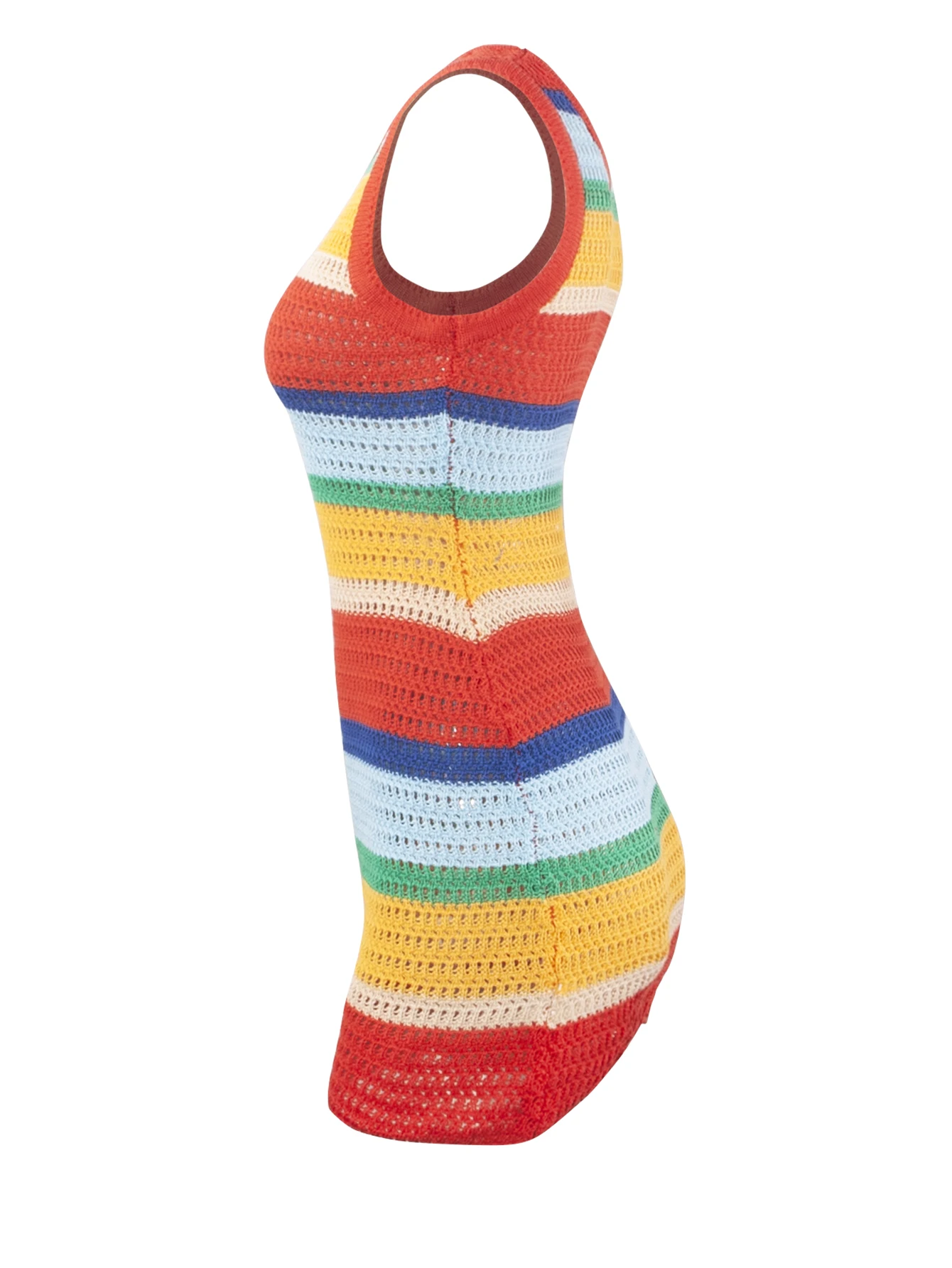 Women Panelled Striped Knitted Hollow Out Mini Dress Casual Tank Sleeveless Bodycon Hot Girl Streetwear Outfit - Image 4